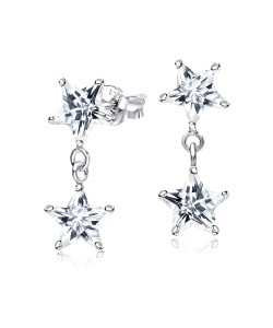 Dual Stars CZ Earrings Silver ECS-28